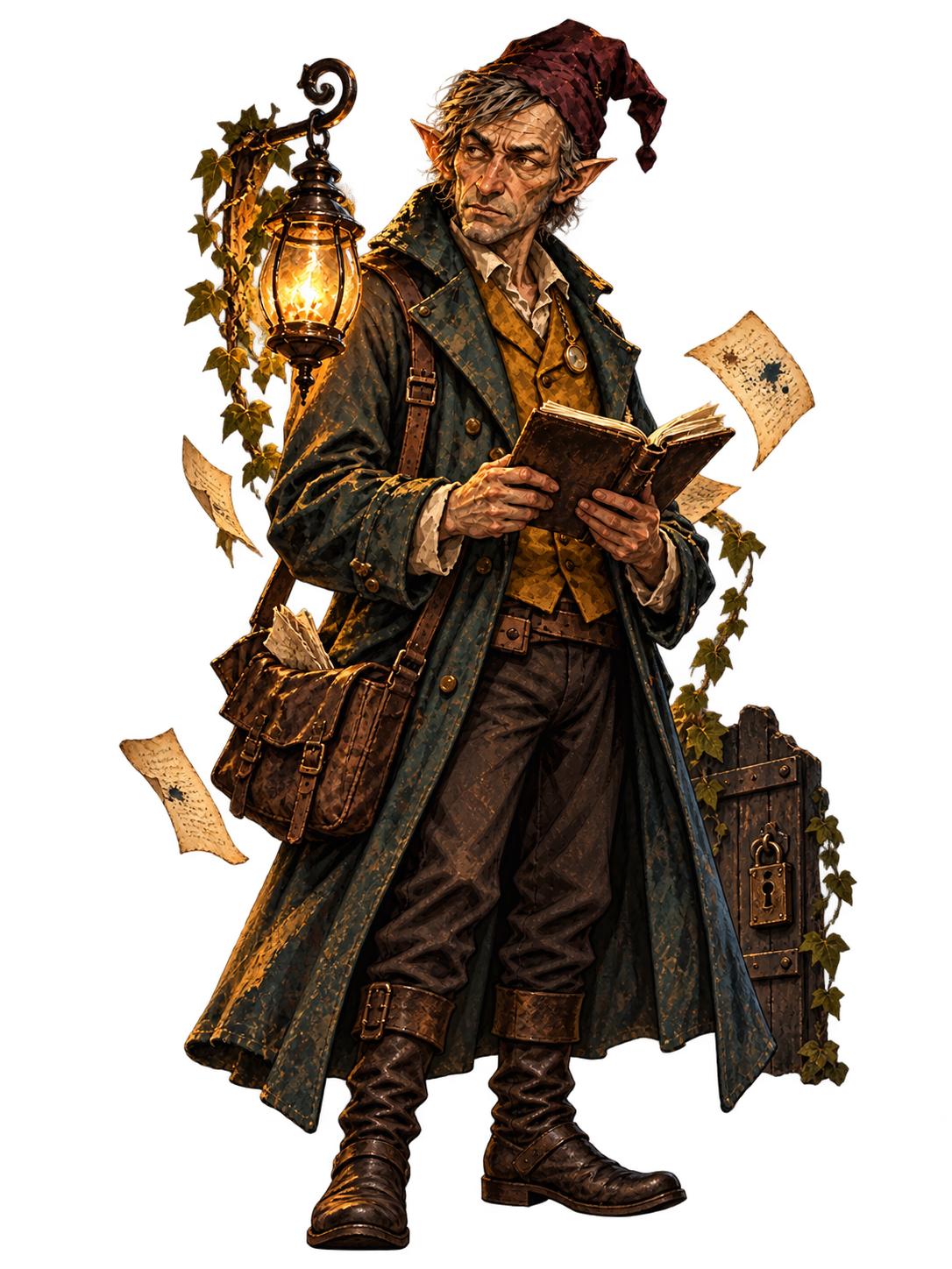 Oskar Falz mit Notizbuch und Laterne